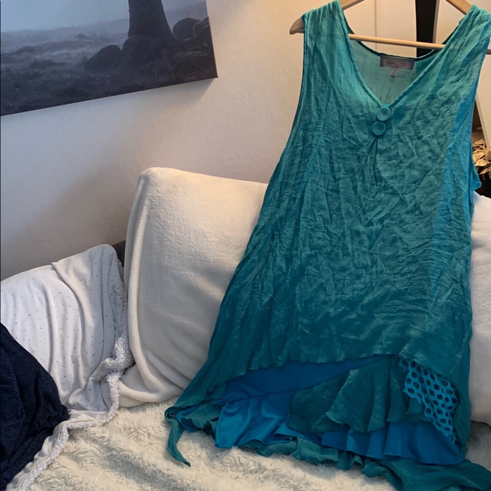Vibrant Teal Layered Sleeveless Sundress